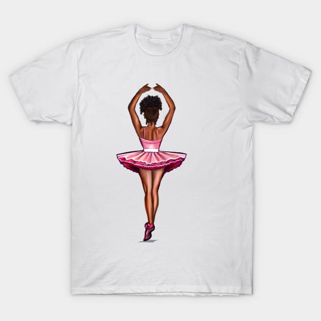 African American ballerina in pink tutu - #012 brown skin ballerina T-Shirt by Artonmytee